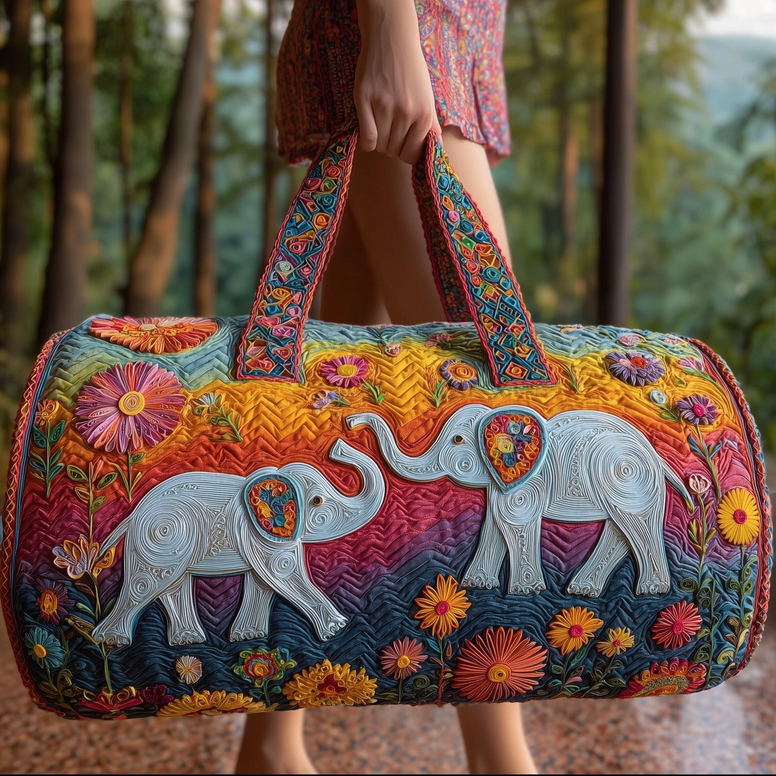 Retro Hippie Travel Bag-3D Quilted Camper Van Duffle
