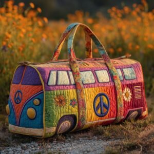 Retro Hippie 3D Quilted Camper Van Duffle Bag