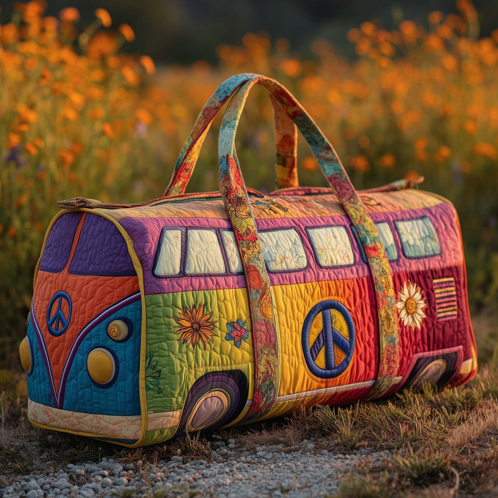 Retro Hippie 3D Quilted Camper Van Duffle Bag